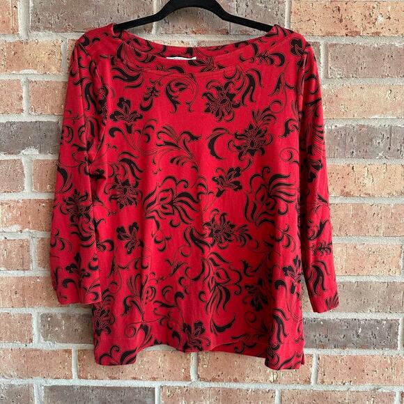 Chico's Red Black Blouse Size 2 Large - Picture 1 of 3